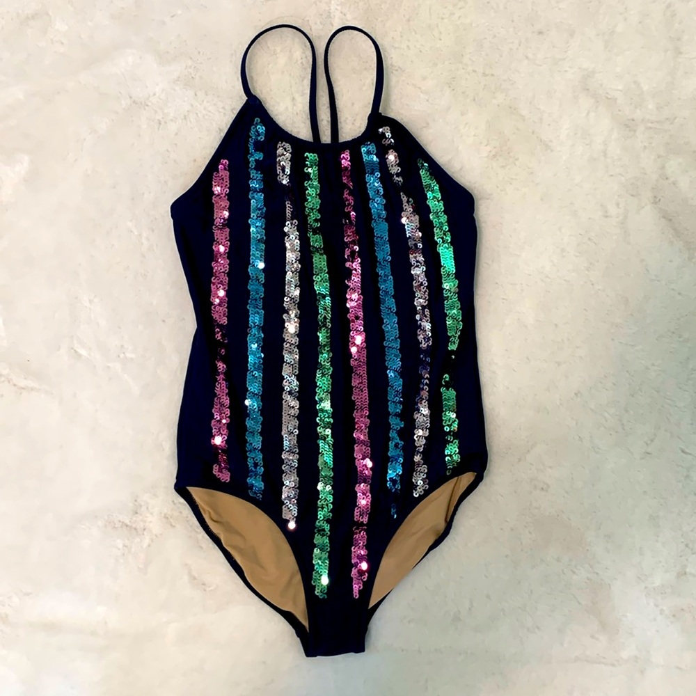 J. Crew Crewcuts, girls one piece swimsuit with sparkly sequins. Size 10